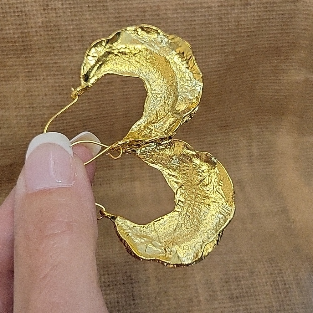 Anthropologie Hammered Gold Crescent Drop Earrings
